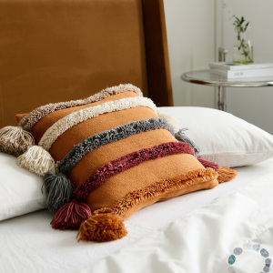 北欧时尚流苏抱枕套毛线针织靠垫沙发靠枕汽车腰枕样板间靠包橘色