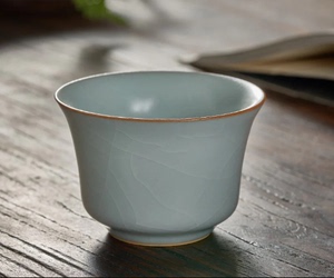 豐子台湾汝窑陶艺大师林德丰老师汝窑杯 约110cc古月杯单杯 开片