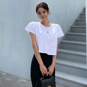 lagirl韩国代购正品22春新款简约月牙印花压褶短袖t恤