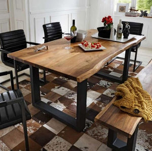 美式家具实木长方形餐桌铁艺复古工业风咖啡休闲桌子整板大长桌
