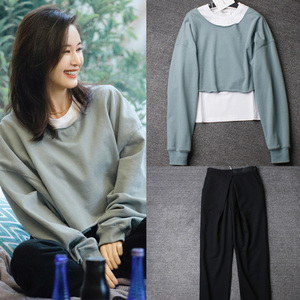 2021春装怦然心动王子文同款卫衣女灰色圆领衣服韩版宽松短款上衣