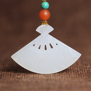 徐州黛玉坊新疆和田玉籽料 扇坠挂件 白玉扇子 天天向上