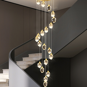 水晶楼梯吊灯全铜挑空别墅楼梯间长吊灯loft公寓轻奢复式楼客厅灯