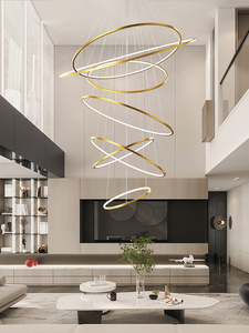 复式楼中楼客厅挑空大吊灯现代简约轻奢圆环别墅loft大厅楼梯吊灯
