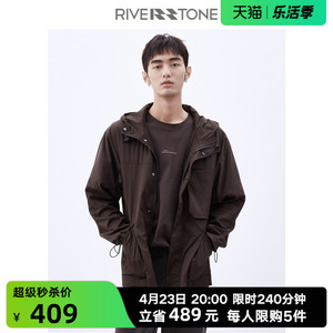 rs男装春装机能风短款风衣男士2022春季新款男生工装连帽外套潮牌