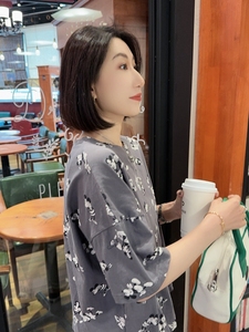 韩国东大门女装春夏季宽松显瘦减龄满印卡通米奇米妮灰色短袖T恤