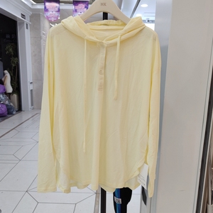 杜町7643长袖连帽侧边开叉半开领薄款防晒衫卫衣t恤2022春夏女装