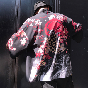 港风外套男七分袖夏季文艺日系情侣和风开衫道袍和服bf宽松防晒衣