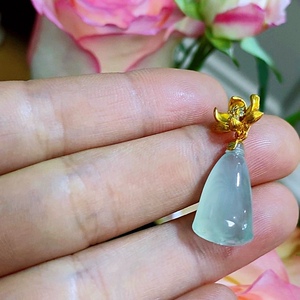 天然翡翠a货高冰种莲花莲蓬晴水挂件吊坠项链订制款式18k金镶嵌