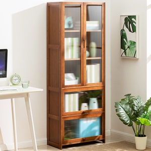 多层加厚带门简易书柜客厅组合可置物简约办公书房楠竹落地