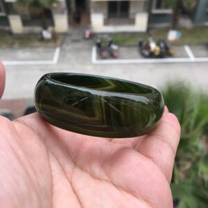 巴西纯天然缠丝墨绿玛瑙手镯加宽加厚原石玉髓女高档女礼送证书