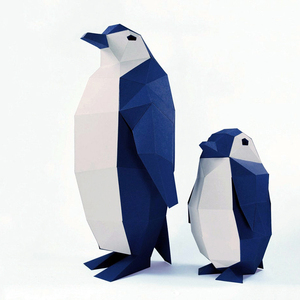 2款 帝企鹅父子南极洲动物立体纸艺多边形落地摆件可爱装饰纸模型