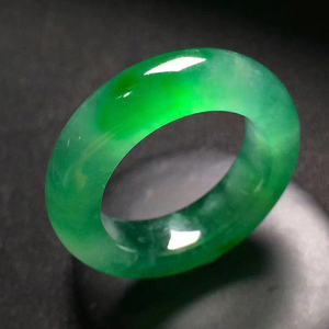 天然翡翠帝王绿女戒指冰种玻璃种正阳绿翡翠指环情侣对戒扳指男