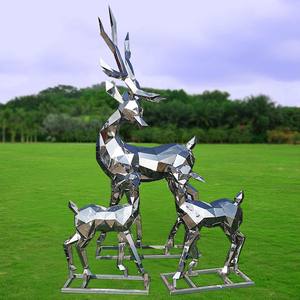 不锈钢鹿雕塑镜面金属几何切面鹿原理景观雕塑售楼处小区装饰摆件