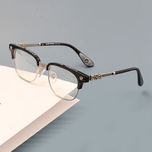 高品质克罗新款经典复古半框眼镜架男士大脸厚实感纯钛眉线框眼镜