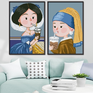 挂画十字绣diy带珍珠耳环的少女布罗格利公主清晰印花图案装饰画