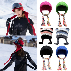 熊猫大人滑雪头盔毛线帽滑雪装备保暖专用设计感小众雪帽装饰帽子