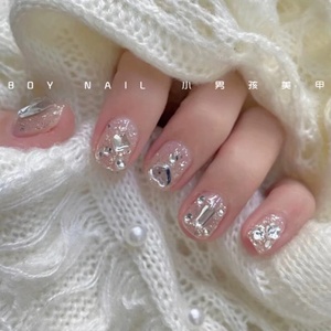 【顺丰包邮】小男孩美甲手工穿戴甲贴片成品可爱短款粘钻
