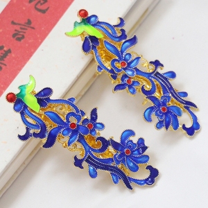 旗头发饰汉服配饰古典头饰景泰蓝凤凰一字夹花钿点缀小发饰