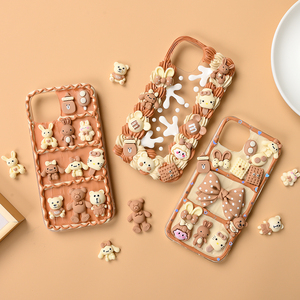 新款奶咖橱窗咖啡巧克力奶油胶手机壳diy材料包自己做可爱动物们