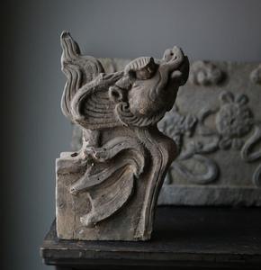 老砖雕 古董 明代灰陶嘲风龙头正脊雕件 案头庭院中式装饰古摆件