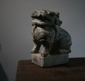 石雕 古董老石狮 清代关中黑青石中堂狮子 中式庭院收藏装饰