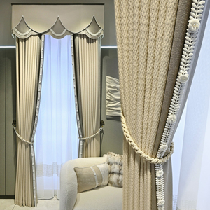 2022新款意式窗帘窗幔帘头法式奶茶奶油色侘寂风客厅卧室飘窗遮光