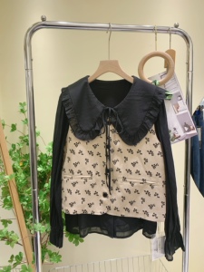 土布鱼2022年春季新款韩版女装简约森女系真两件套上衣