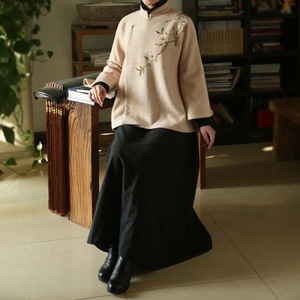 茶服女秋冬新款茶艺师汉服女中国风长裙清新淡雅半身裙唐服装古代