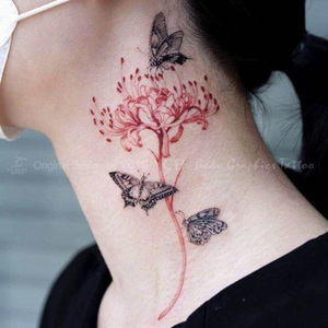 亿彩腾飞彼岸花蝴蝶纹身贴防水纹身贴女脖颈性感纹身贴纸原创潮款