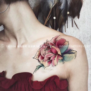 原创胸口玫瑰花纹身贴纹身贴锁骨玫瑰花性感防水纹身贴女持久仿真