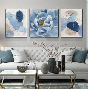 天画家居天下画仓现代轻奢装饰画客厅挂画蓝色花卉三联画沙发背景