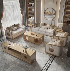 新中式实木客厅沙发白蜡木中国风禅意大小户型简约布艺高端家具