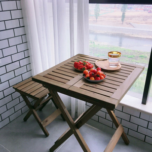 户外折叠桌椅套装实木休闲阳台桌小户型小茶几方桌双人饭桌复古风