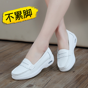 韩版护士鞋女白色气垫软底真皮平底美容医院工作单鞋坡跟舒适透气