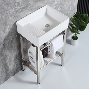 陶瓷洗衣池 不锈钢支架洗衣柜组合阳台上面盆家用简易小型搓衣槽