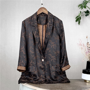 高阶牛货 龙凤提花真丝香云纱西装外套女植物染色桑蚕丝上衣1351