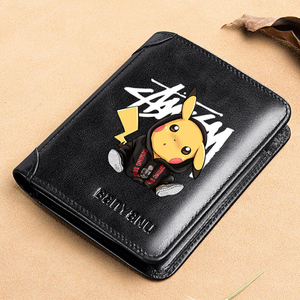 时尚个性动漫真皮钱包男头层牛皮学生皮夹儿童钱包男童小拉链卡包