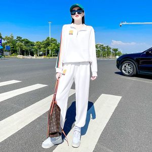 白色卫衣套装女春秋长袖炸街减龄网红名牌女式运动服休闲裤两件套