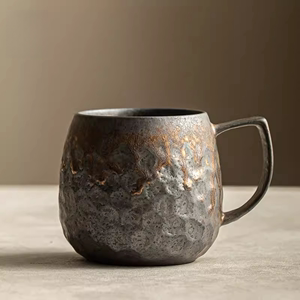 悠然锤纹杯鎏金釉陶瓷咖啡杯家用餐厅公室日系简约马克杯子