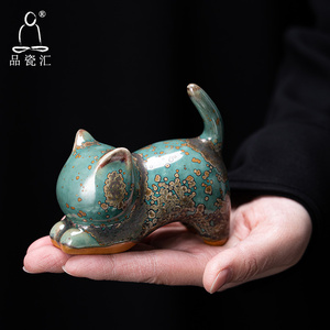 品瓷汇钧瓷创意小猫咪陶瓷茶宠小摆件桌面客厅茶几装饰工艺品茶玩
