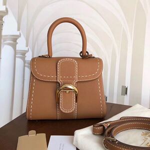 二手品99新德尔沃delvaux mini brillant焦糖色金扣单肩斜挎女包