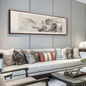 新中式客厅画沙发背景墙装饰画山水风景国画望云楼壁画实木框挂画