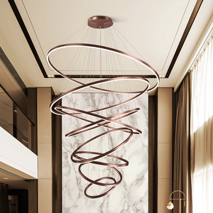 复式楼大吊灯客厅挑高挑空loft公寓别墅大厅跃层中空楼中楼梯吊灯