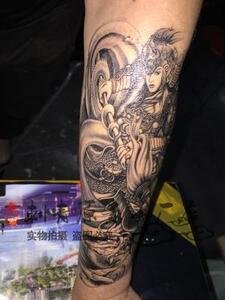 持久纹身贴男女款大花臂武神赵云赵子龙大图仿真手臂刺青防水贴纸