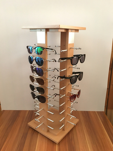 美意达 木纹色 多面眼镜展示架 太阳镜陈列架带镜子 可旋转柜台式