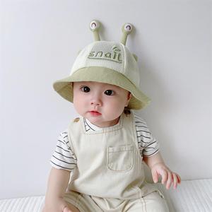 婴儿帽子夏季薄款防晒帽儿童网帽渔夫帽可爱女宝宝夏款遮阳太阳帽
