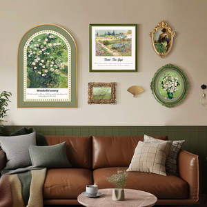 梵高花卉拱形法式组合挂画美式轻奢客厅沙发背景墙装饰画餐厅壁画