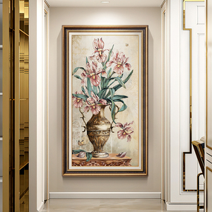 美式玄关装饰画入户走廊过道竖版挂画 欧式书房壁画楼梯玄幻墙画