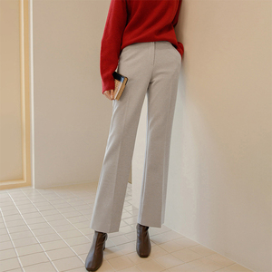 秋冬韩版燕麦色毛呢西裤高腰显瘦直筒长裤女烟管裤宽松休闲裤子厚